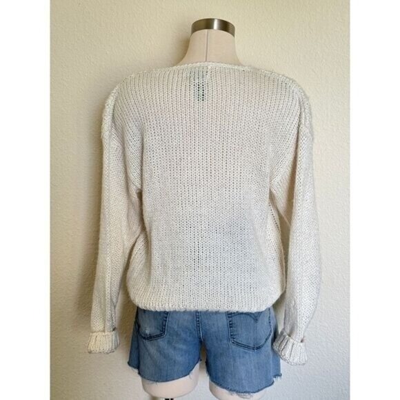 Vintage Cream Knit Sweater‎ with Floral Embroidery Women's Pullover cottage core - Picture 3 of 6